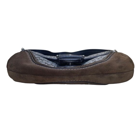 Vintage Coach Signature Brown Jacquard Suede Trim Buckle Detail Shoulder Bag - Picture 5 of 12